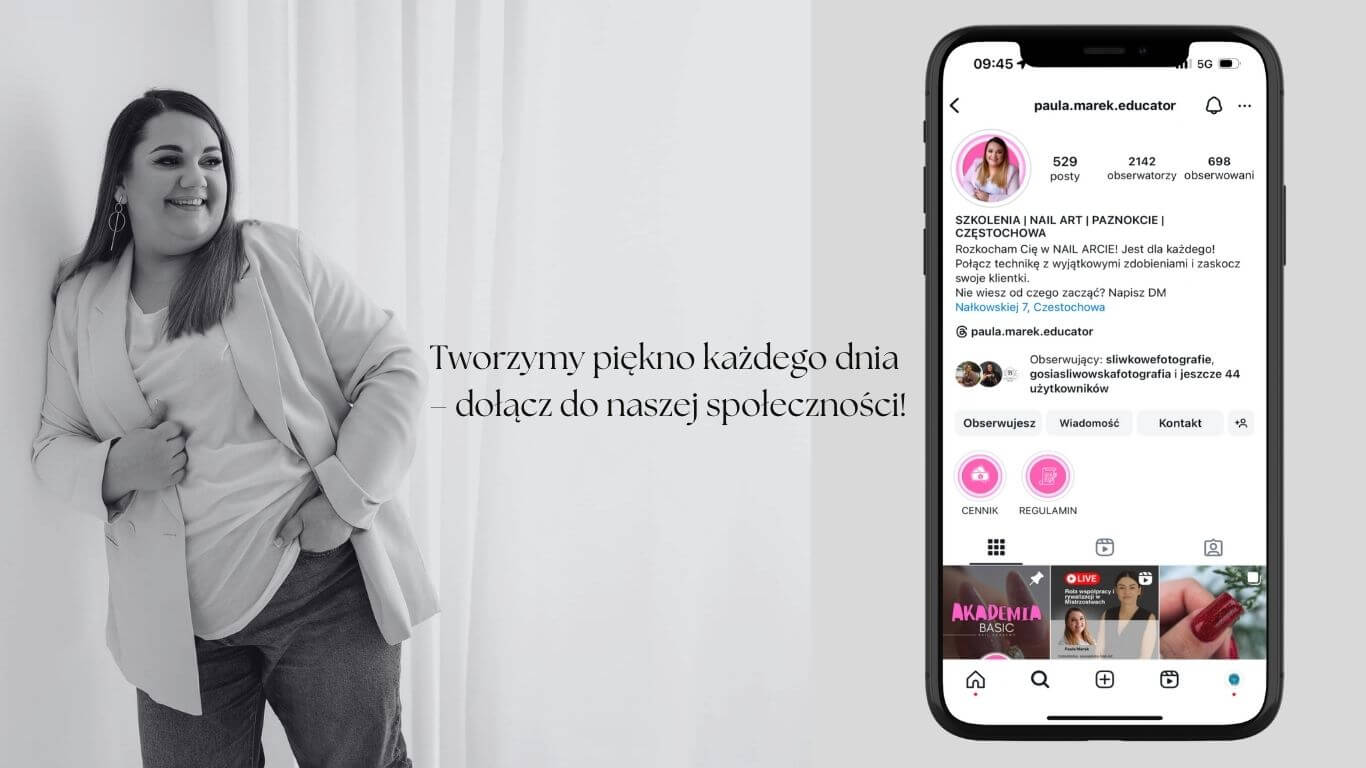 Baner przedstawia Social Media - dołącz do mojej społeczności Paula Marek Nails