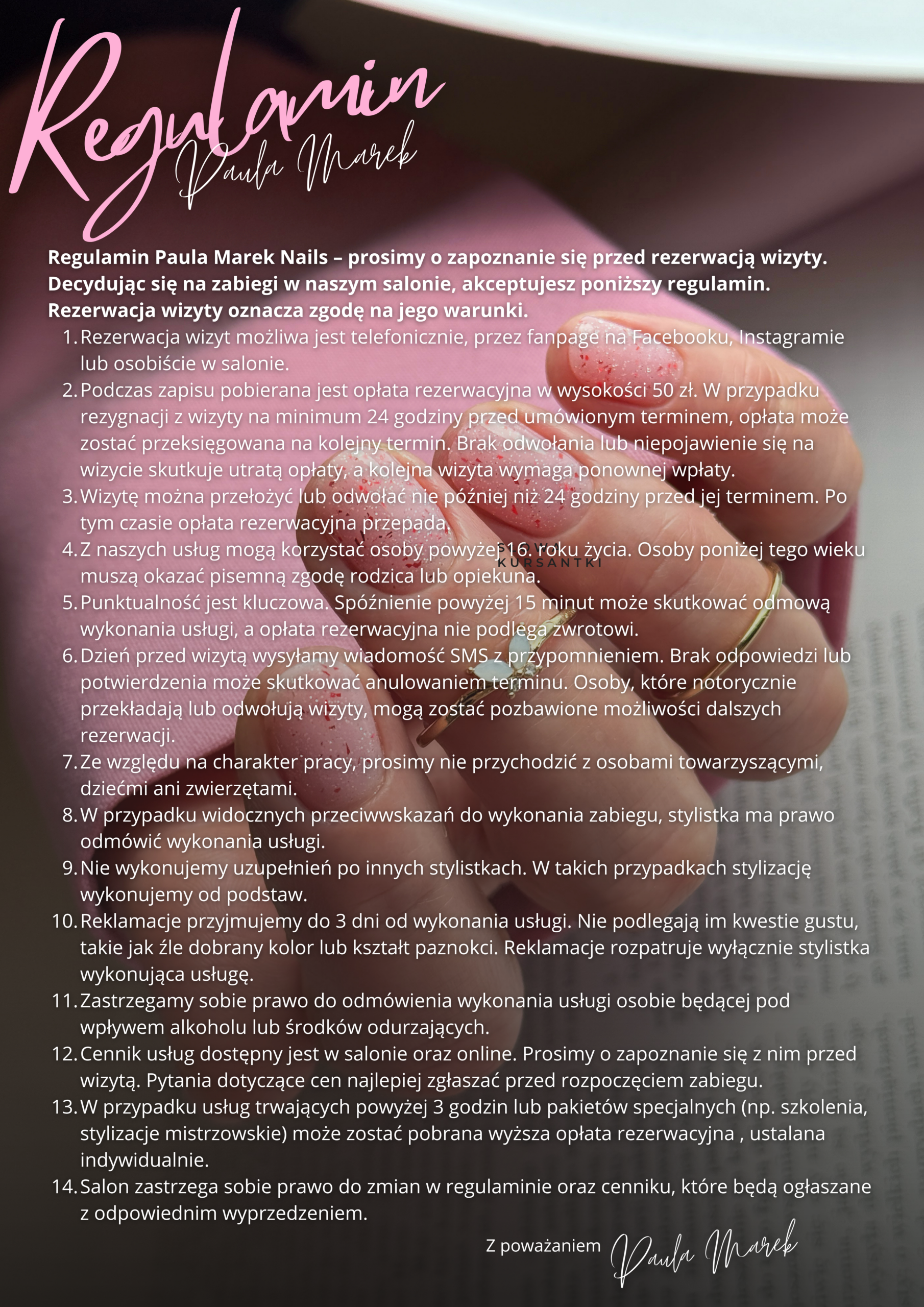 Regulamin stylizacji paznokci Paula Marek Nails